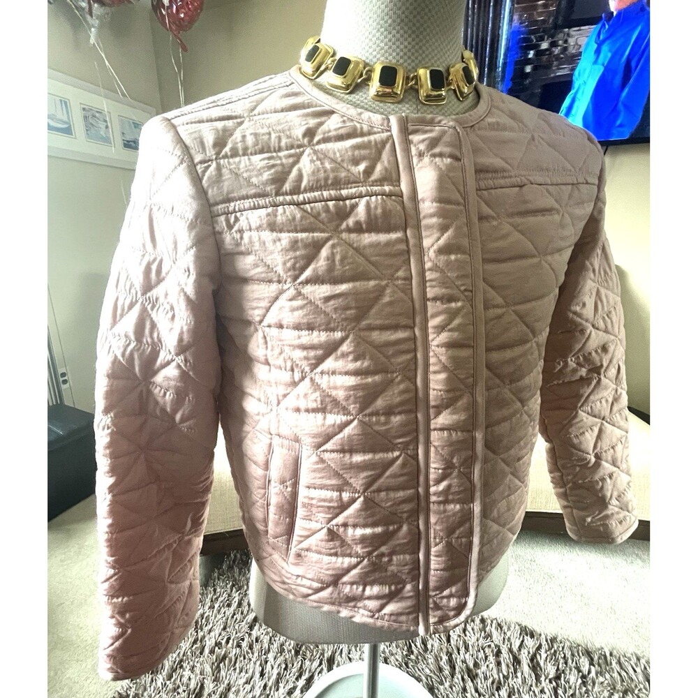 Vintage Ann Taylor Quilted Jacket Small Cropped Zip Chic Cozy Work Feminine Barn